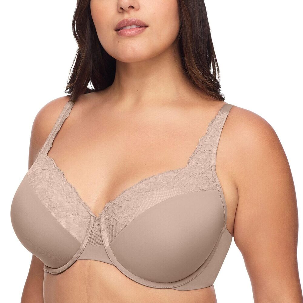 NWT Olga UW Contour Lace-Neckline Bra G Toasted Almond with Gardenia L 40C
